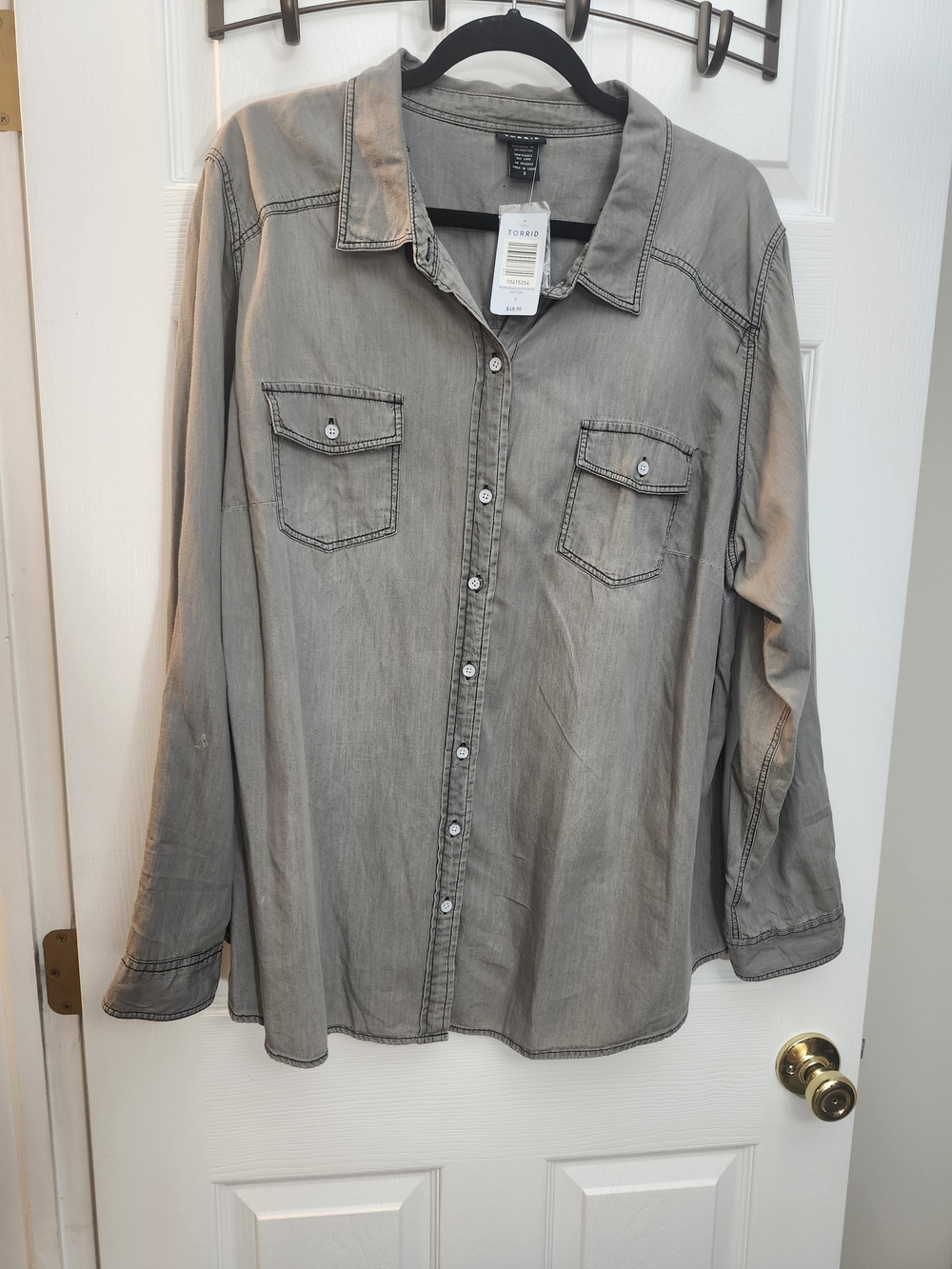 Torrid Gray Button-Down Womens Utility Shirt, Torrid 3 = 3X , NWT